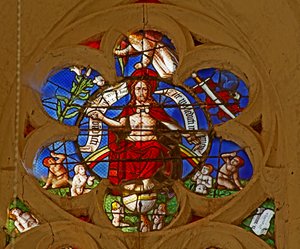 Raam met Christus van het Laatste Oordeel door French School